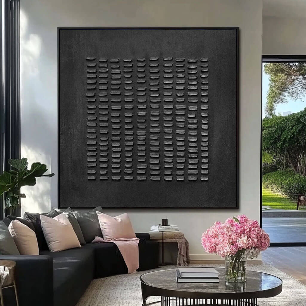 Wabi-Sabi Black Textured Abstract Canvas Painting for Modern Home Decor - Focusing - Hues Art Lab