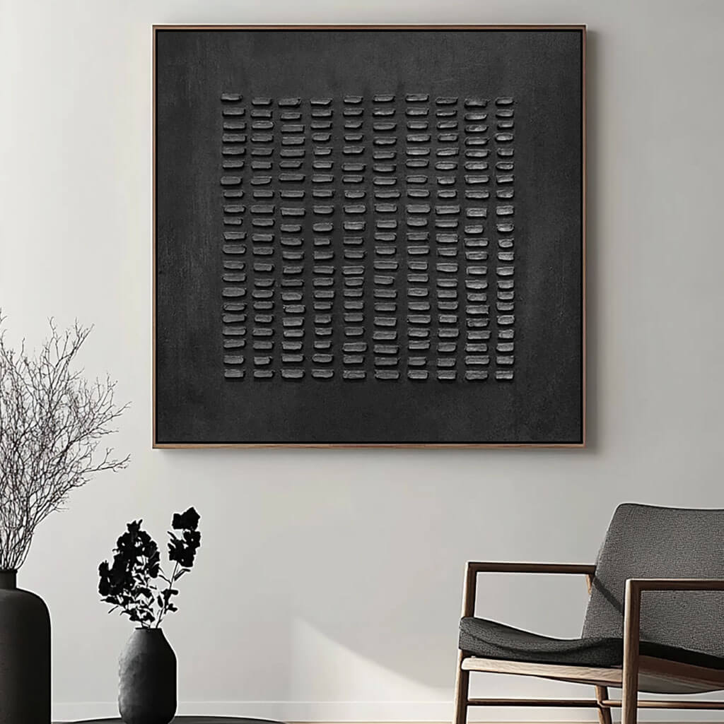 Wabi-Sabi Black Textured Abstract Canvas Painting for Modern Home Decor - Focusing - Hues Art Lab