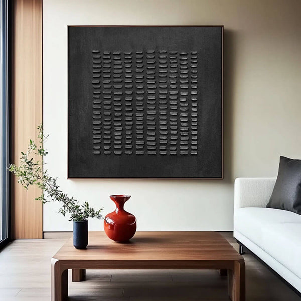 Wabi-Sabi Black Textured Abstract Canvas Painting for Modern Home Decor - Focusing - Hues Art Lab