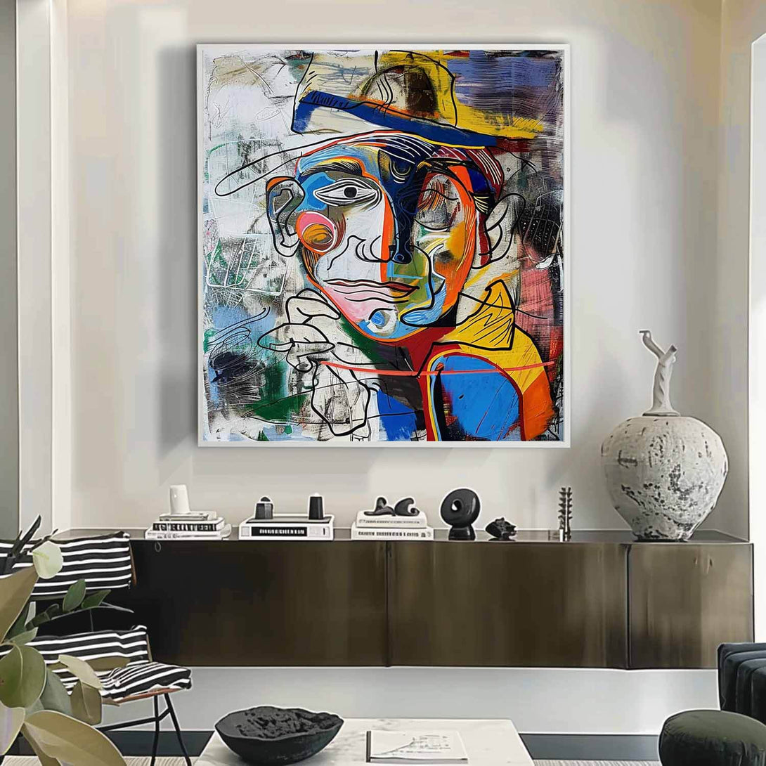 Modern Expressionist Wall Art with Graphic Faces for Living Room - Fractured Persona - Hues Art Lab