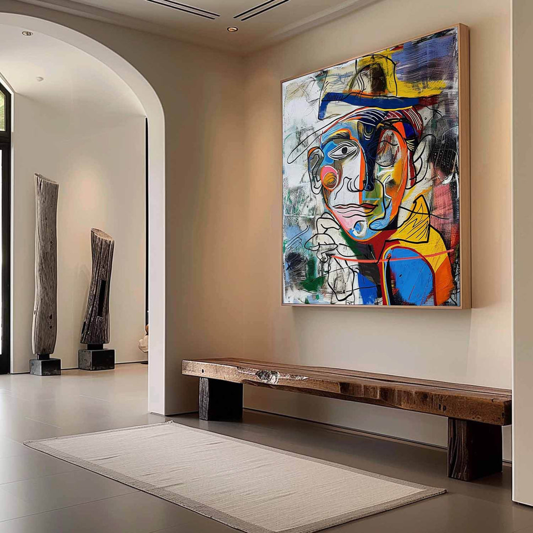 Modern Expressionist Wall Art with Graphic Faces for Living Room - Fractured Persona - Hues Art Lab