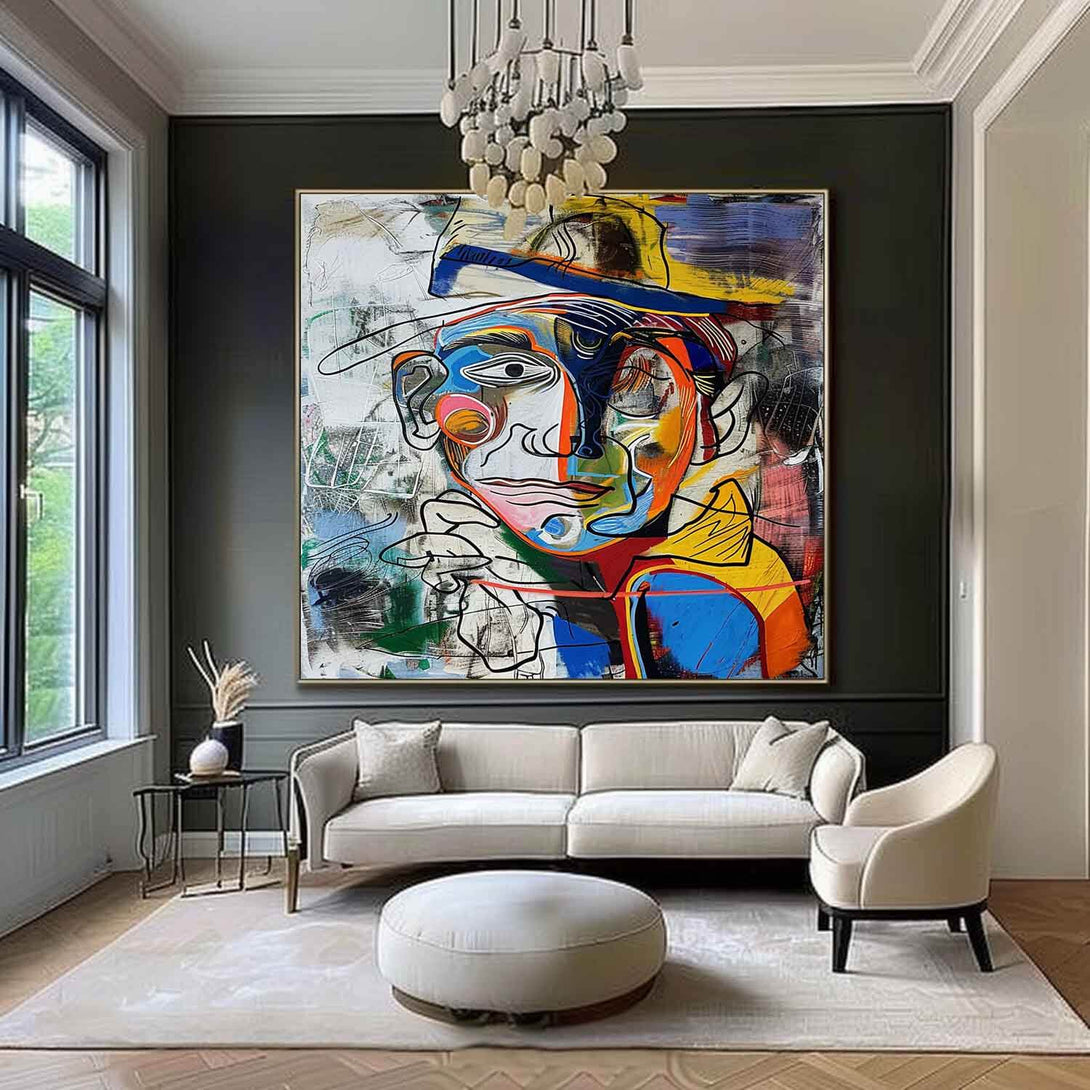 Modern Expressionist Wall Art with Graphic Faces for Living Room - Fractured Persona - Hues Art Lab