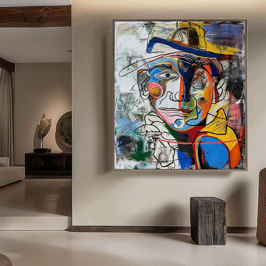 Modern Expressionist Wall Art with Graphic Faces for Living Room - Fractured Persona - Hues Art Lab