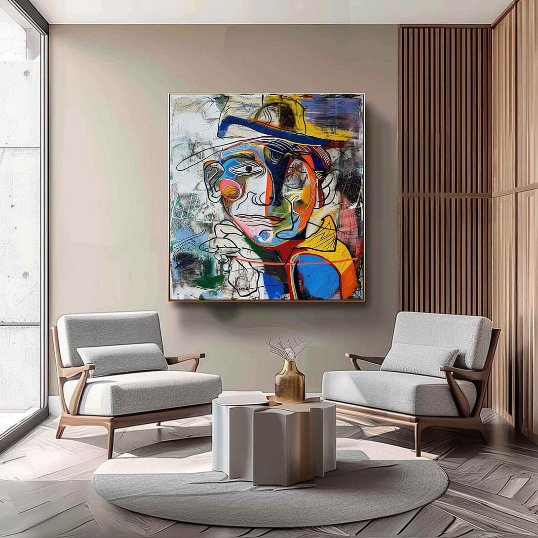 Modern Expressionist Wall Art with Graphic Faces for Living Room - Fractured Persona - Hues Art Lab
