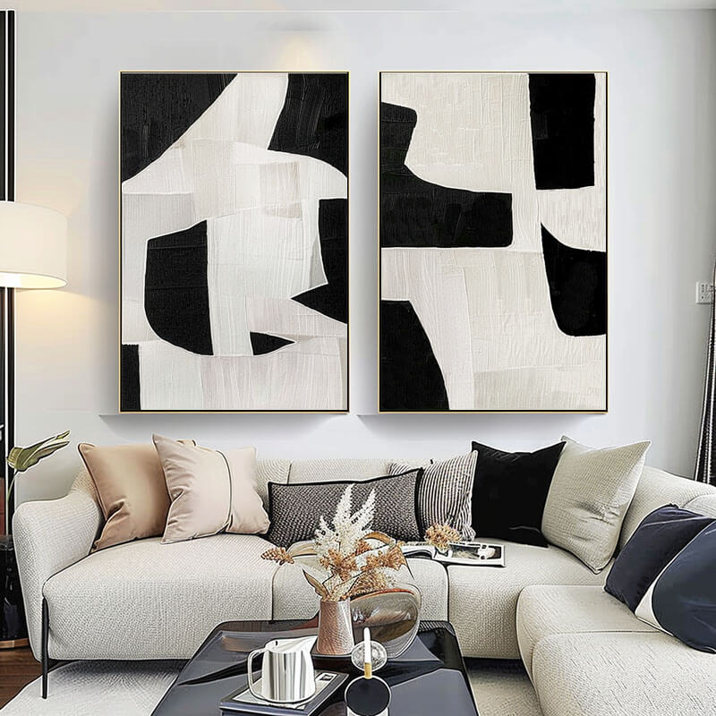 Modern Abstract Wall Art Set of 2 - Fragmented Harmony I - Hues Art Lab