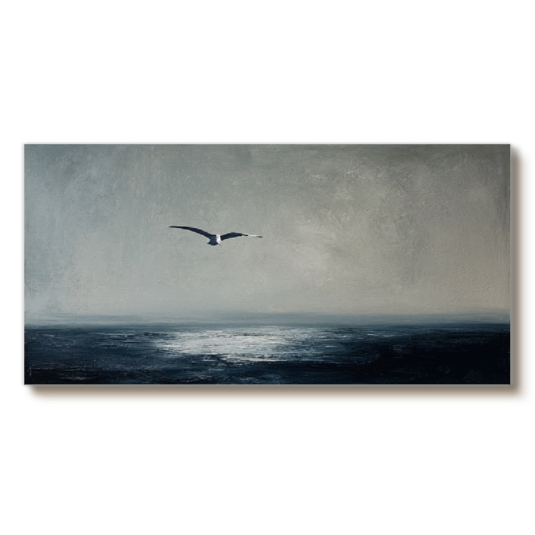 Freedom Beneath the Sky ocean artwork with bird flying under open sky