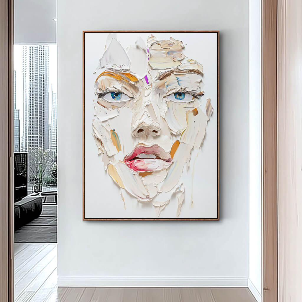 White Textured People Acrylic Abstract Painting - Modern Large Wall Decoration Artwork - Gaze - Hues Art Lab