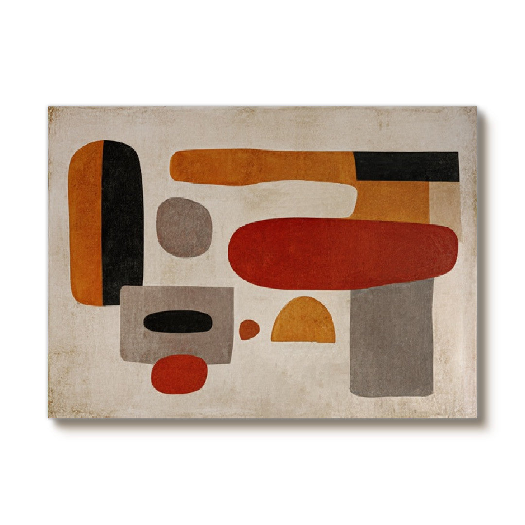 Geometric Dialogue earth tone artwork with balanced geometric shapes