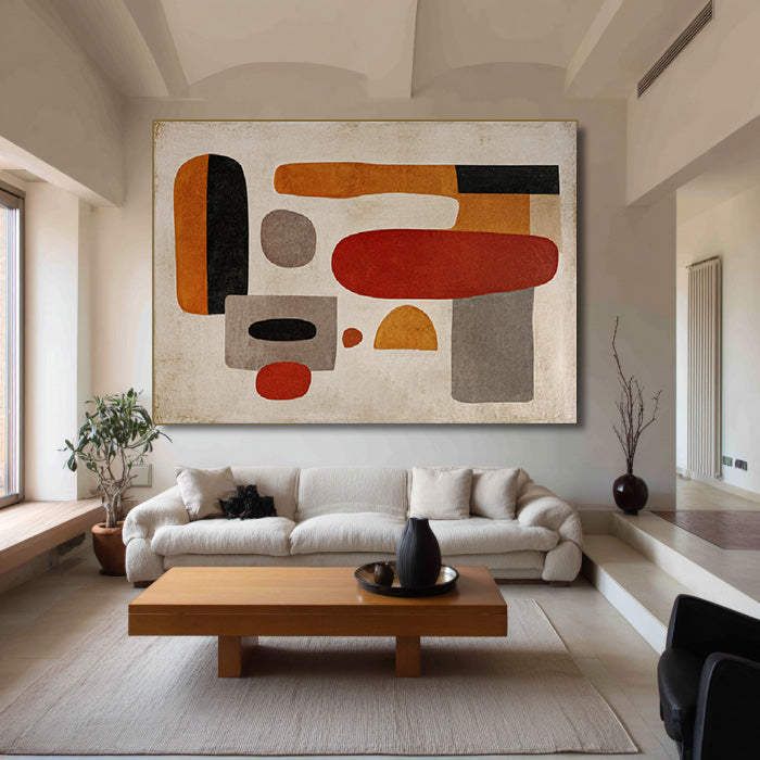 Geometric Dialogue framed geometric canvas print in a modern neutral room