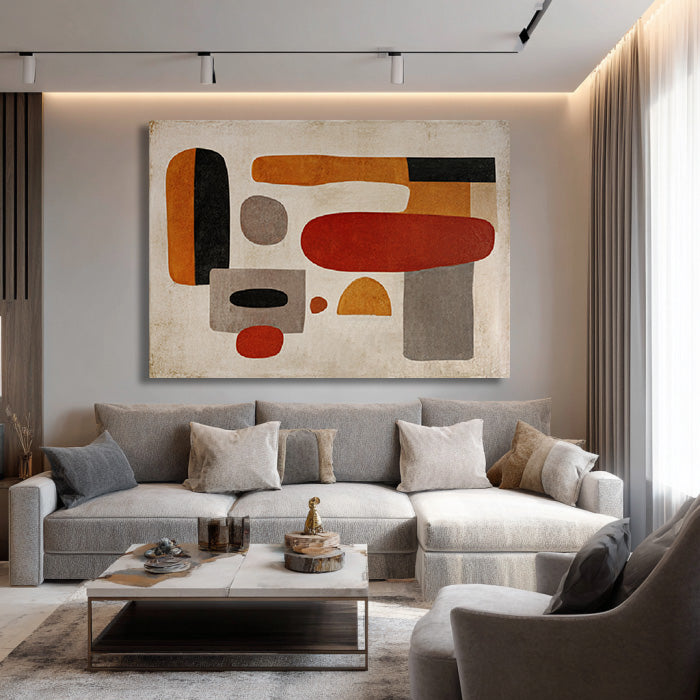 Geometric Dialogue large abstract wall art for earth tone home decor