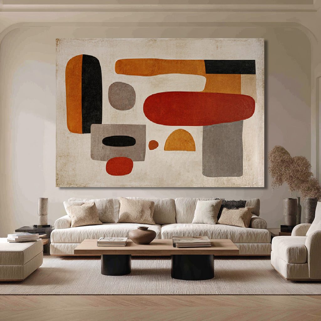 Geometric Dialogue modern painting with layered forms in visual dialogue