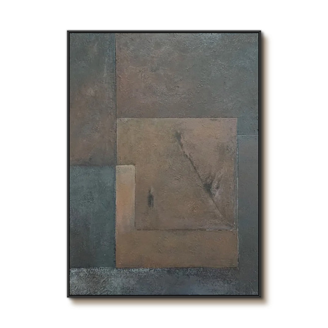 Geometric Meditation industrial geometric artwork with brown and gray tones
