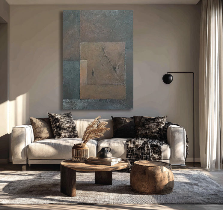 Geometric Meditation gallery view of brown gray geometric canvas art