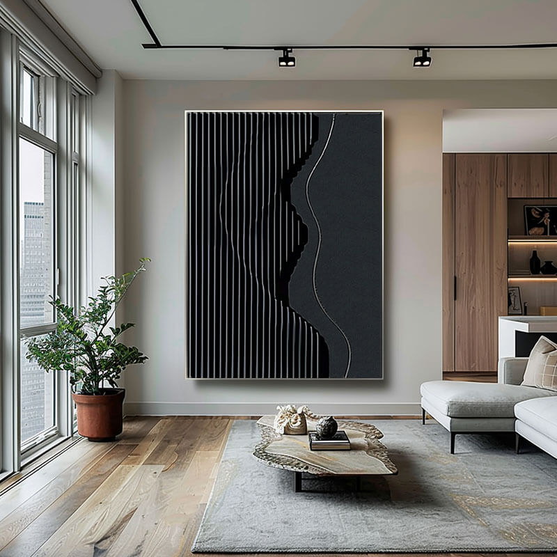 Large Minimalist Textured Wall Art - Geometric Nocturne - Hues Art Lab