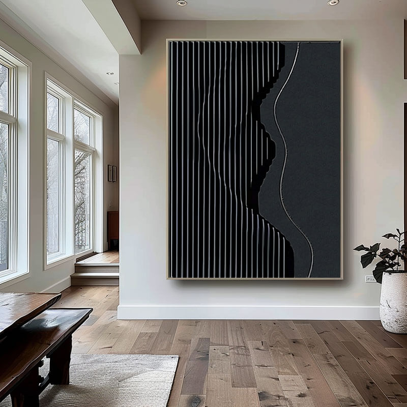 Large Minimalist Textured Wall Art - Geometric Nocturne - Hues Art Lab