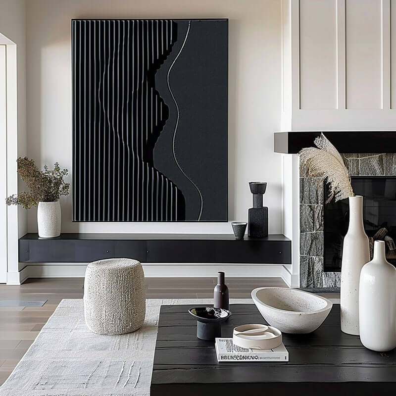 Large Minimalist Textured Wall Art - Geometric Nocturne - Hues Art Lab