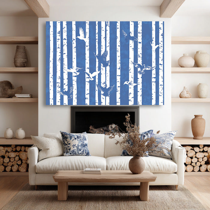 Geometry of the Flight modern painting with flight motif and forest geometry