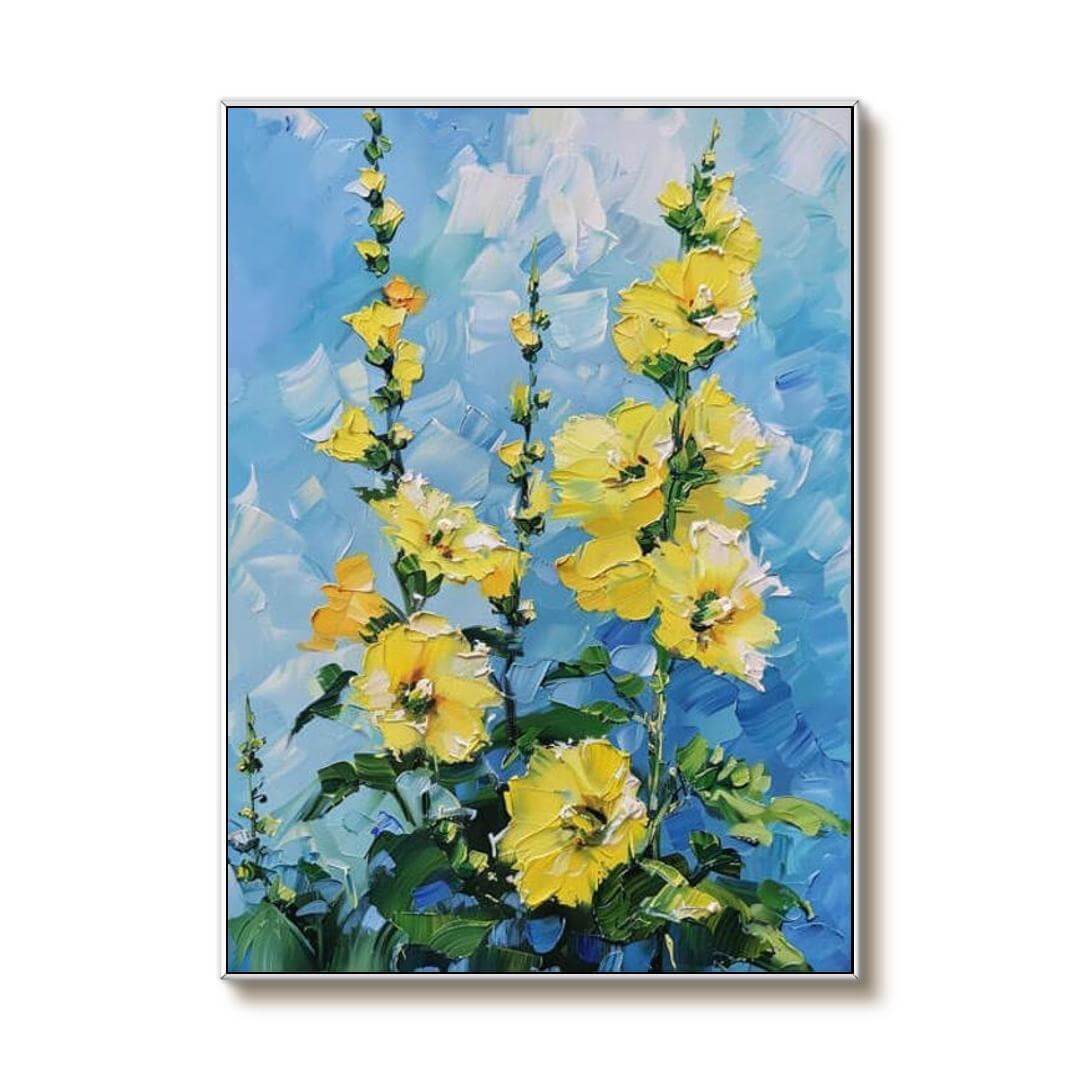 Colorful Abstract Art Painting - Golden Flowers - Hues Art Lab