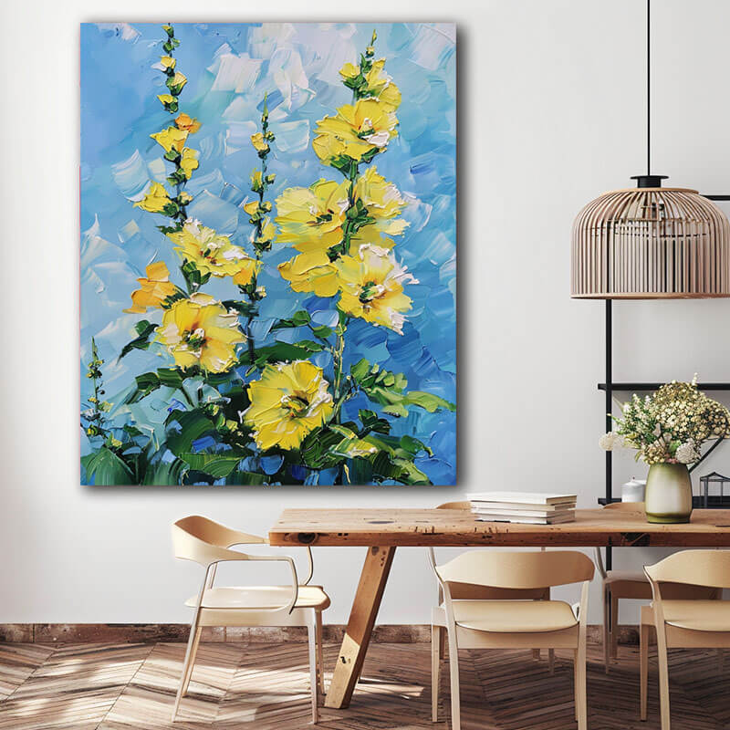 Colorful Abstract Art Painting - Golden Flowers - Hues Art Lab