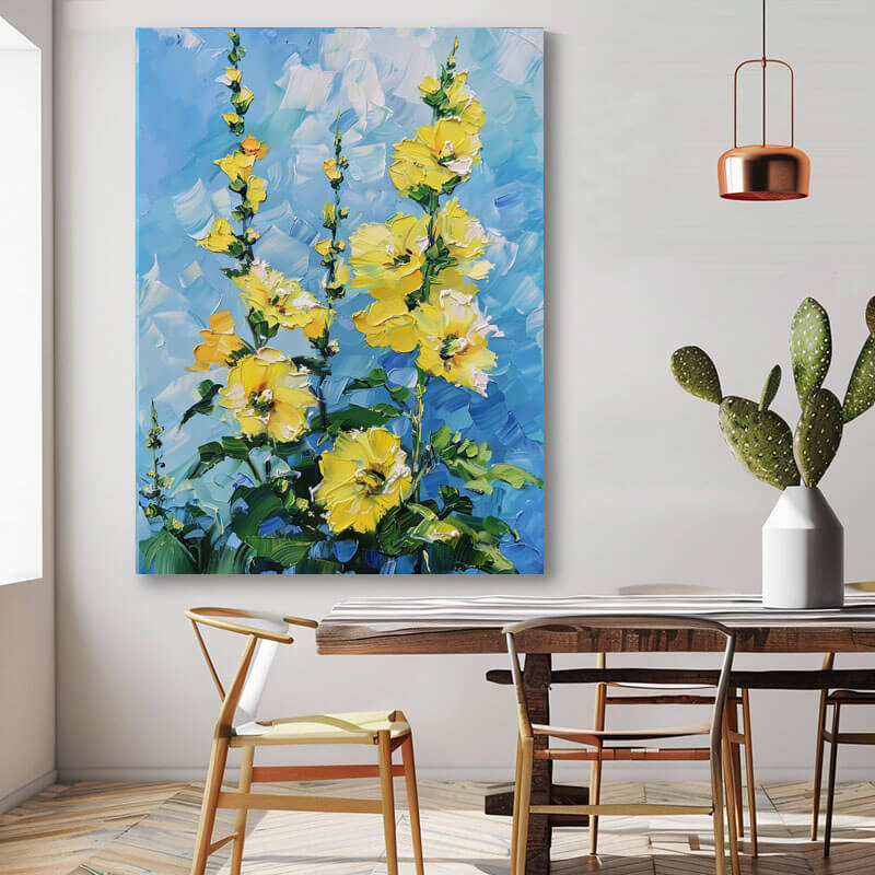 Colorful Abstract Art Painting - Golden Flowers - Hues Art Lab