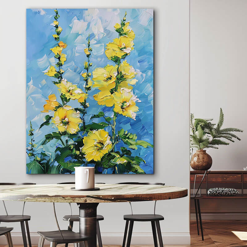 Colorful Abstract Art Painting - Golden Flowers - Hues Art Lab