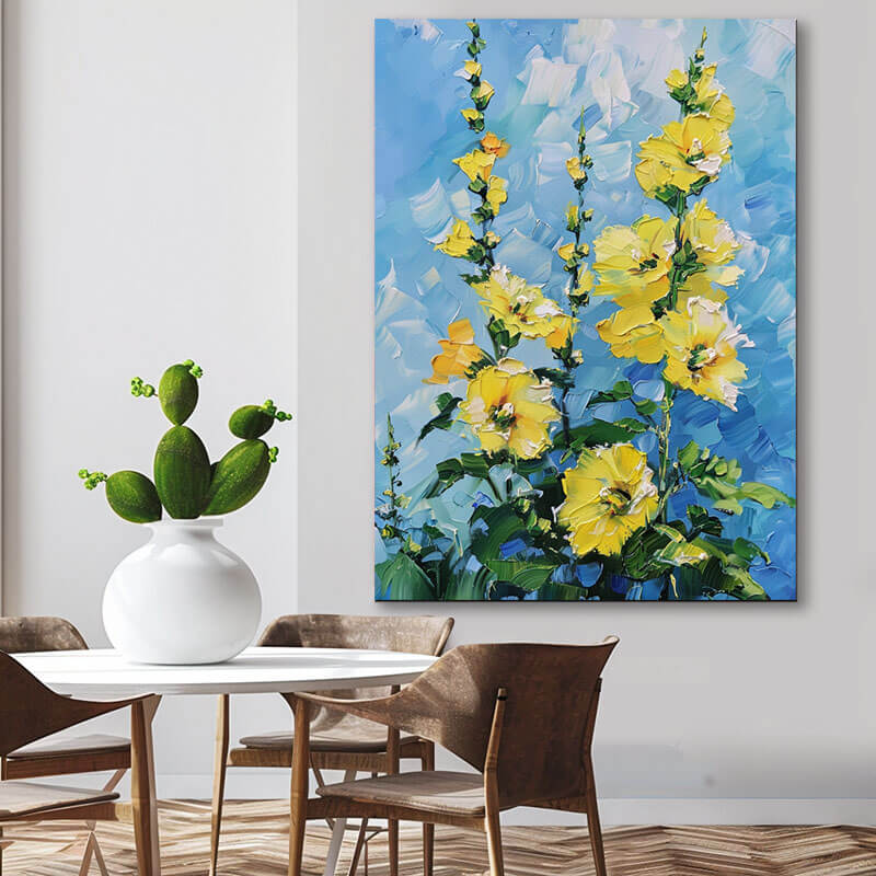 Colorful Abstract Art Painting - Golden Flowers - Hues Art Lab