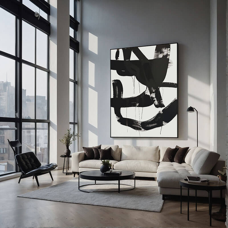 Black and White Abstract Wall Art - Graphical Lines - Hues Art Lab