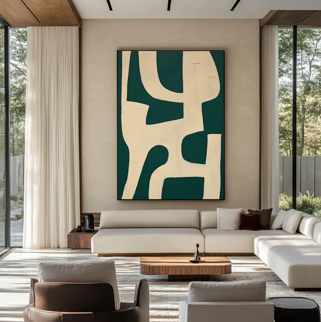 Modern Abstract Wall Art Painting - Green Artifact - Hues Art Lab