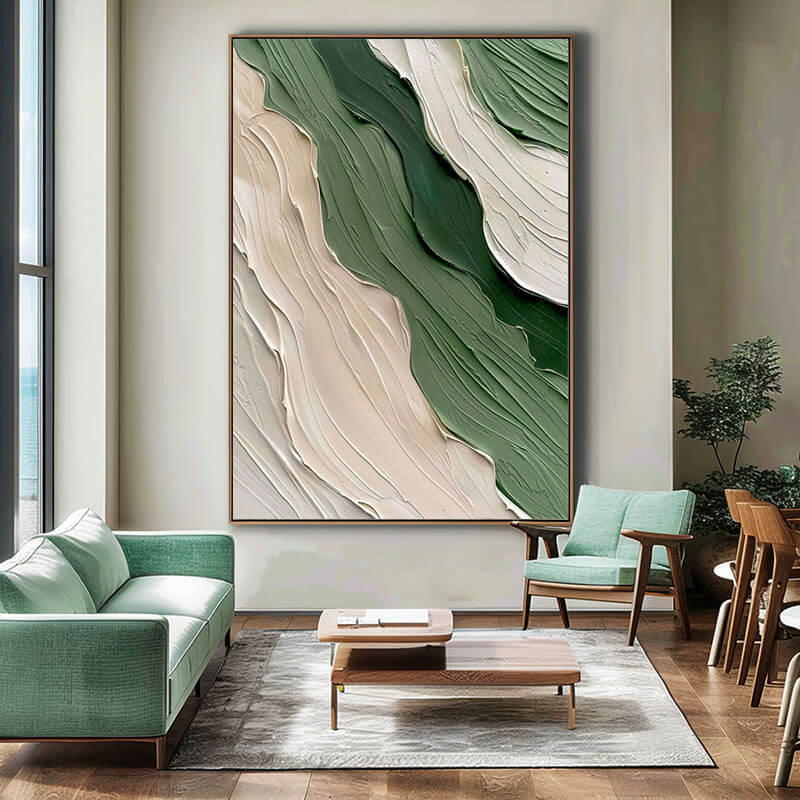 Huge Abstract Minimalist Wall Art - Green Falls - Hues Art Lab