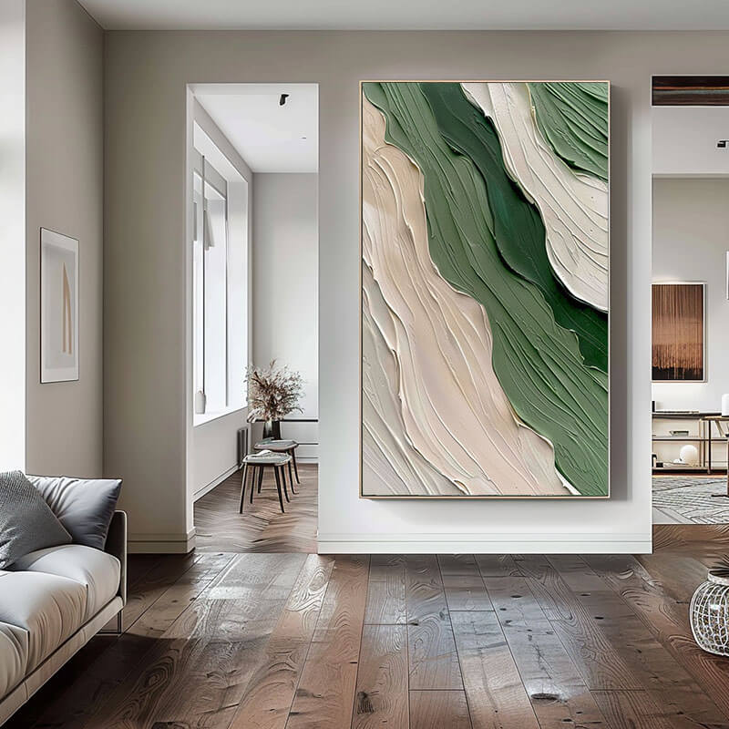 Huge Abstract Minimalist Wall Art - Green Falls - Hues Art Lab