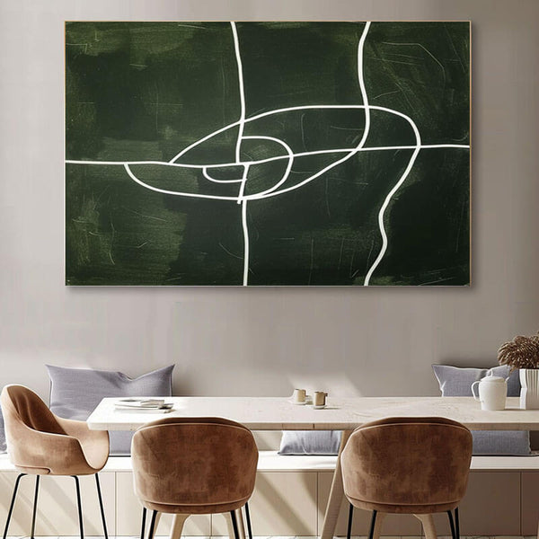 Large Minimalist Abstract Wall Art - Green Interlace - Hues Art Lab