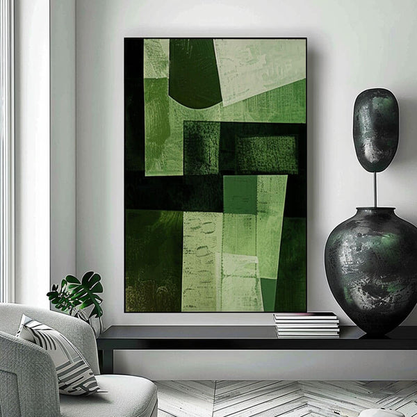 Green on Green I - Modern Abstract Wall Art Painting - Hues Art Lab