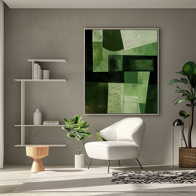 Green on Green I - Modern Abstract Wall Art Painting - Hues Art Lab