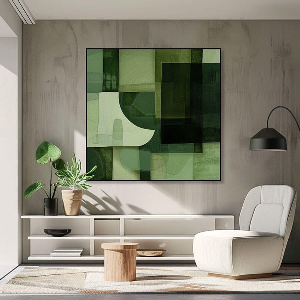 Modern Abstract Canvas Art Painting - Green on Green - Hues Art Lab