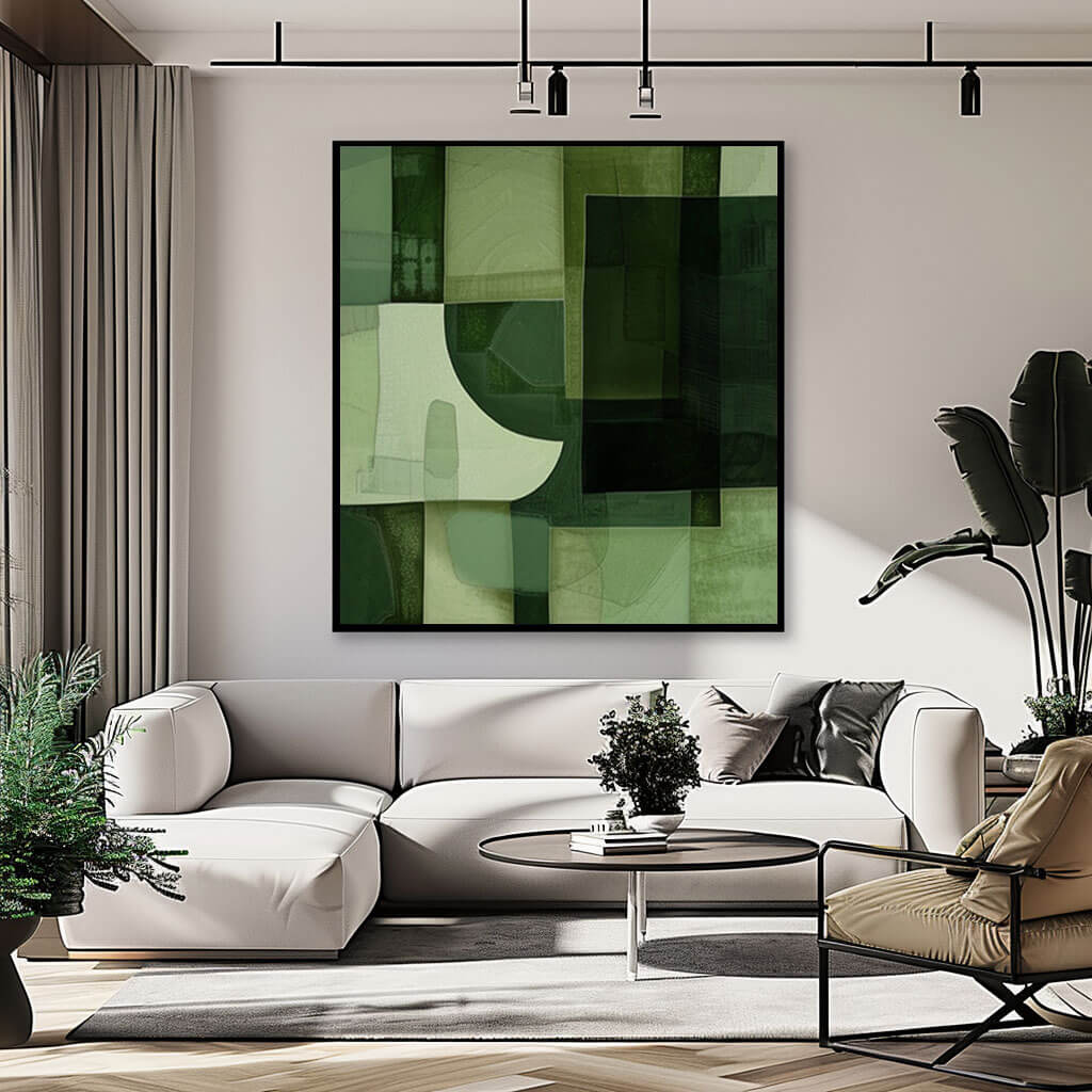 Modern Abstract Canvas Art Painting - Green on Green - Hues Art Lab