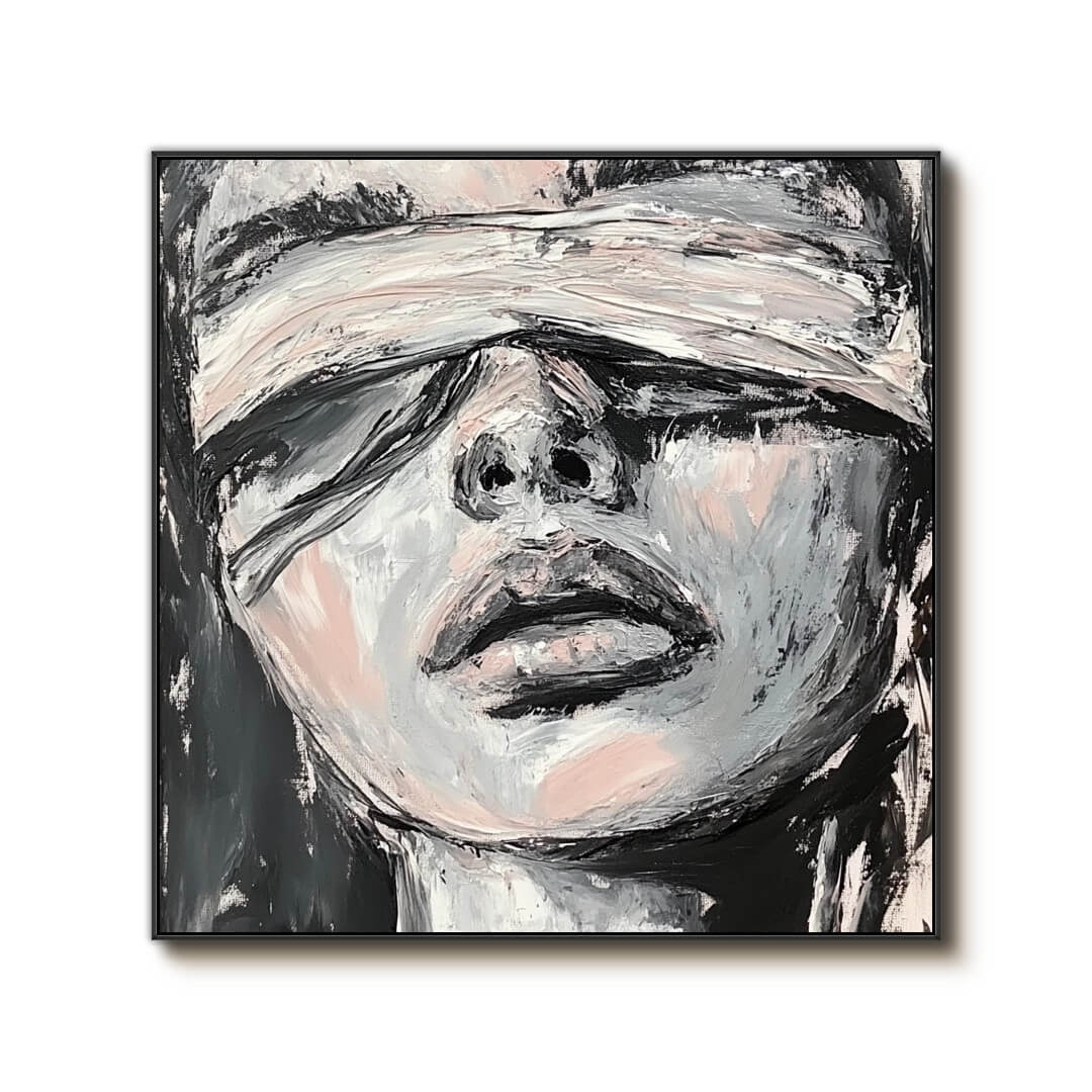 Blindfolded Portrait Art - Expressive Abstract Textured Canvas - Her - Hues Art Lab