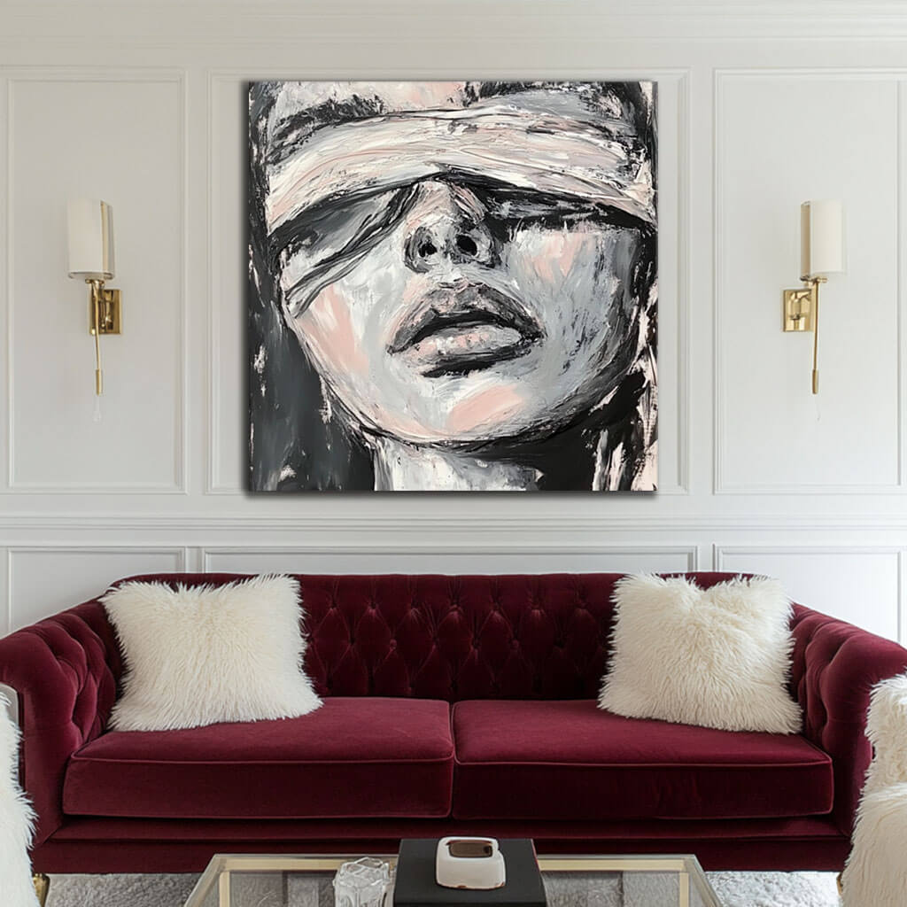 Blindfolded Portrait Art - Expressive Abstract Textured Canvas - Her - Hues Art Lab