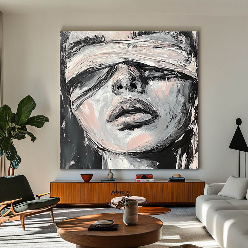 Blindfolded Portrait Art - Expressive Abstract Textured Canvas - Her - Hues Art Lab