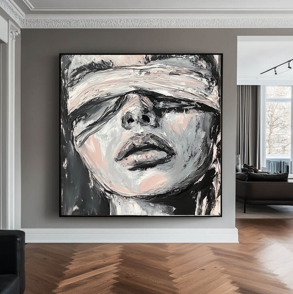 Blindfolded Portrait Art - Expressive Abstract Textured Canvas - Her - Hues Art Lab