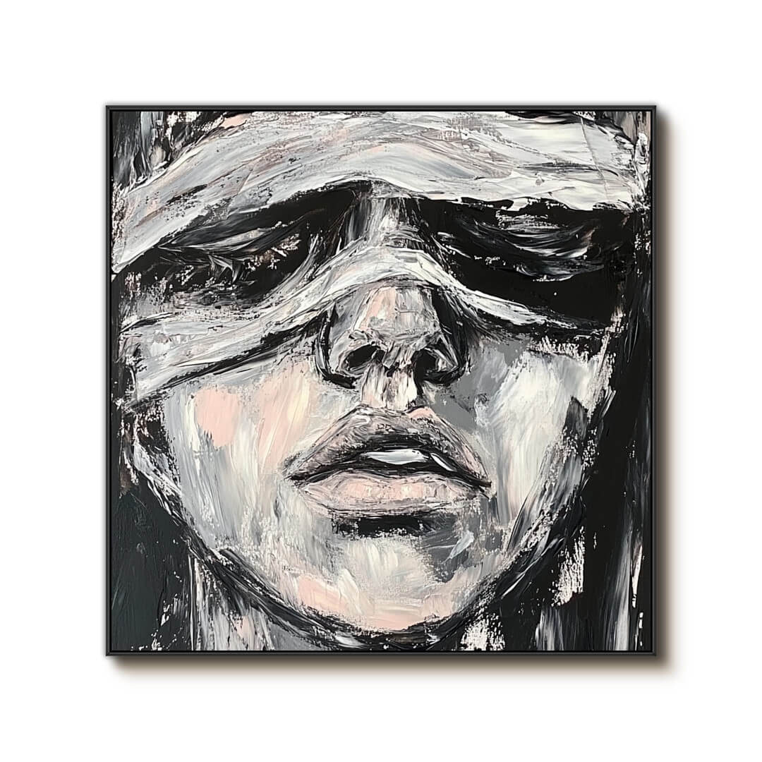 Dynamic Expressionist Portrait Oil Painting - Monochrome Textured Art - Her I - Hues Art Lab