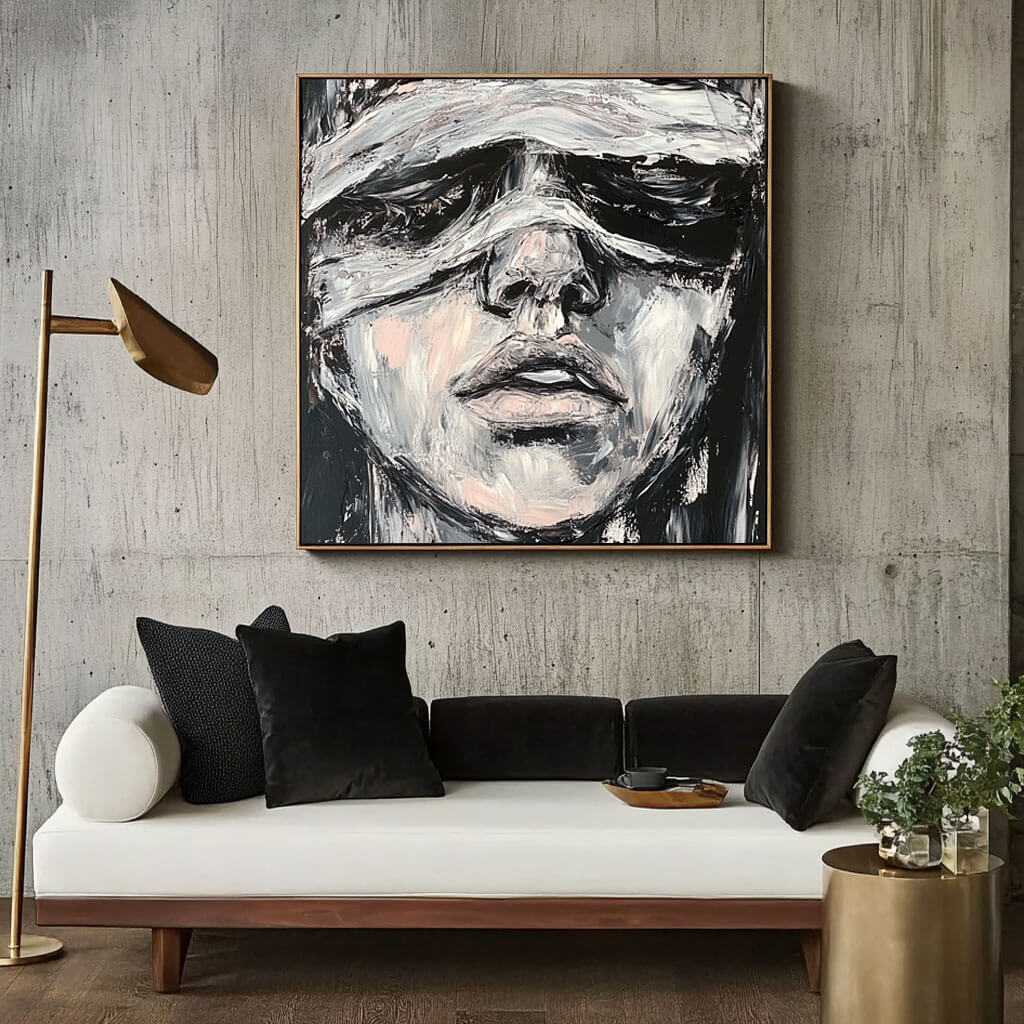 Dynamic Expressionist Portrait Oil Painting - Monochrome Textured Art - Her I - Hues Art Lab