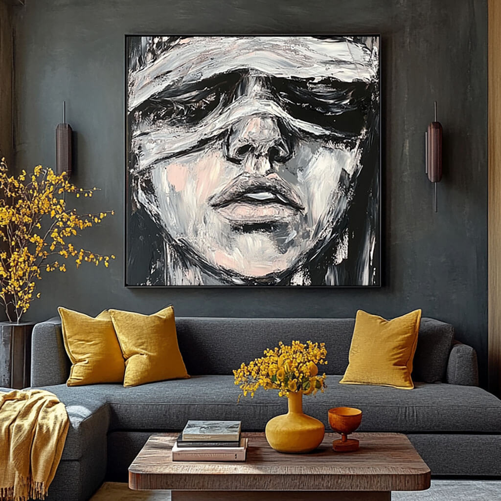 Dynamic Expressionist Portrait Oil Painting - Monochrome Textured Art - Her I - Hues Art Lab