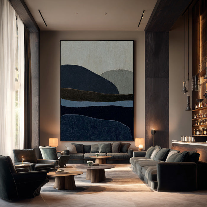 Hills Under the Night Sky minimalist abstract mountain wall art by Hues Art Lab