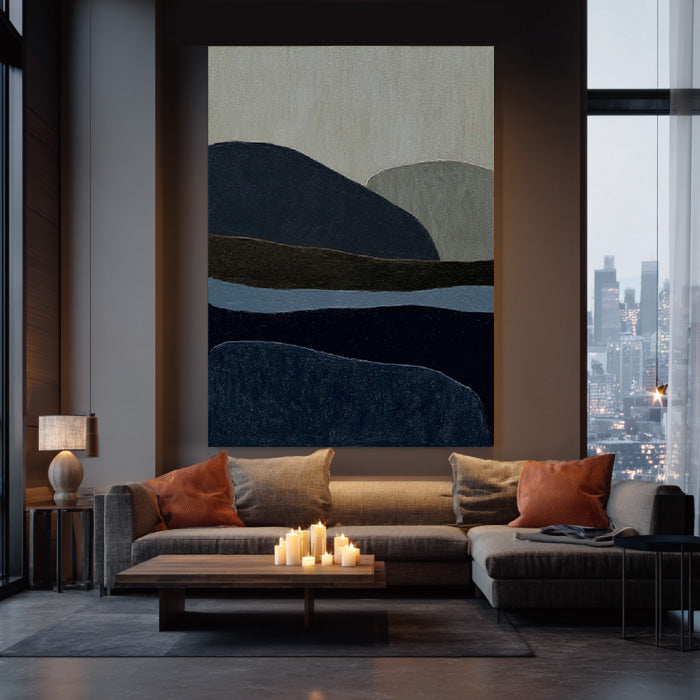 Hills Under the Night Sky framed mountain canvas print in a serene room