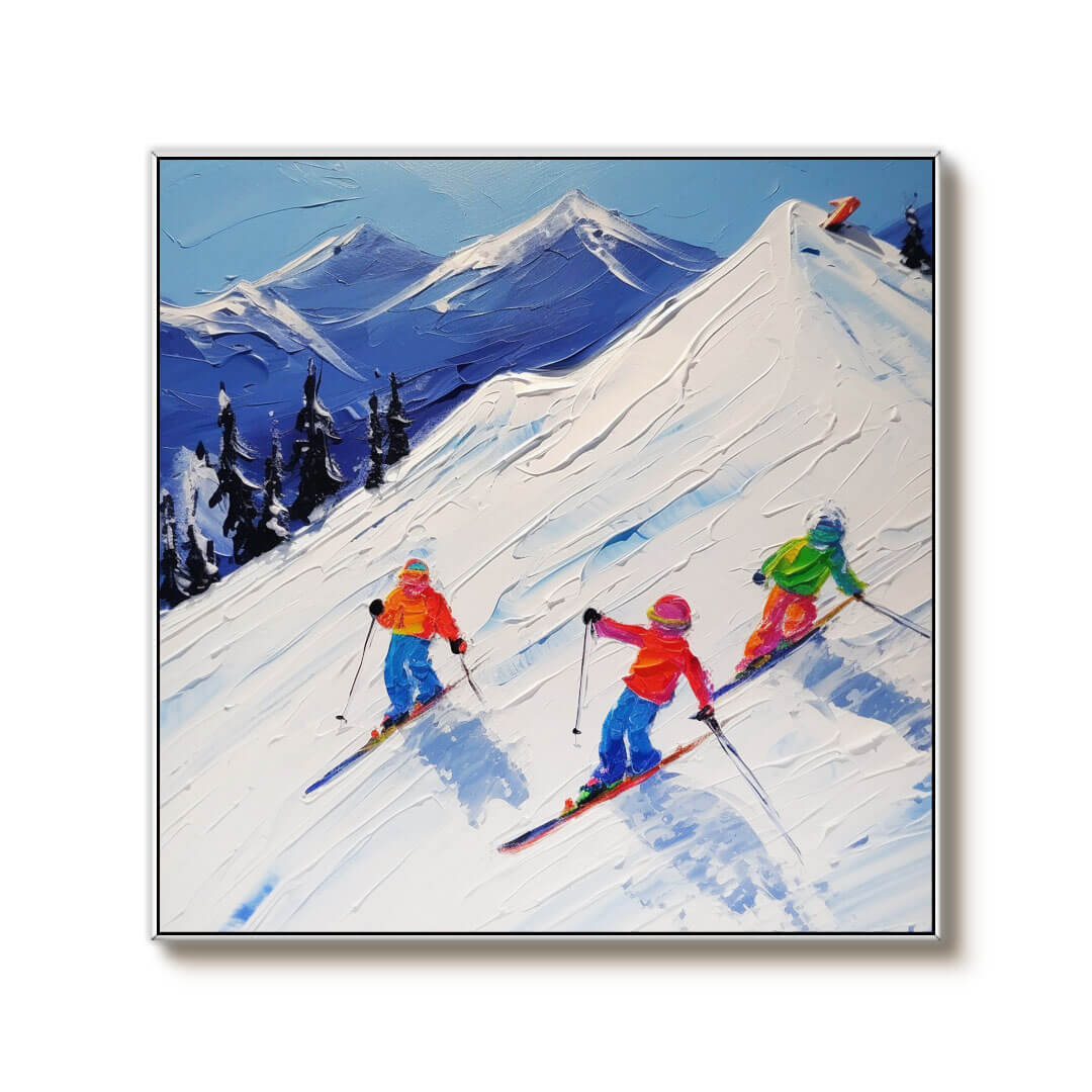 Dynamic Skiing Artwork with Vibrant Winter Mountain Scene - Hit the Slopes - Hues Art Lab