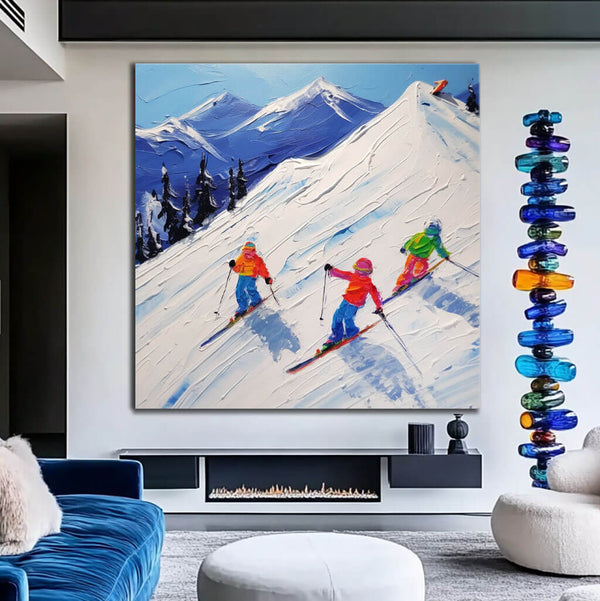 Dynamic Skiing Artwork with Vibrant Winter Mountain Scene - Hit the Slopes - Hues Art Lab