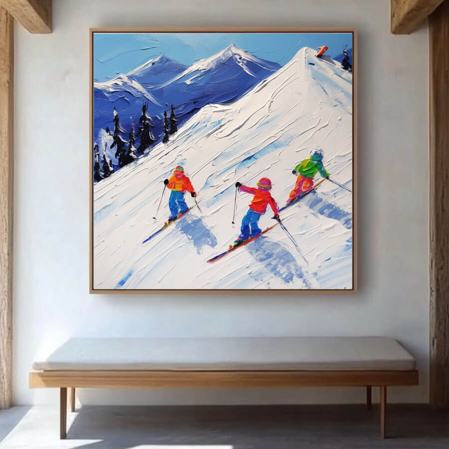 Dynamic Skiing Artwork with Vibrant Winter Mountain Scene - Hit the Slopes - Hues Art Lab