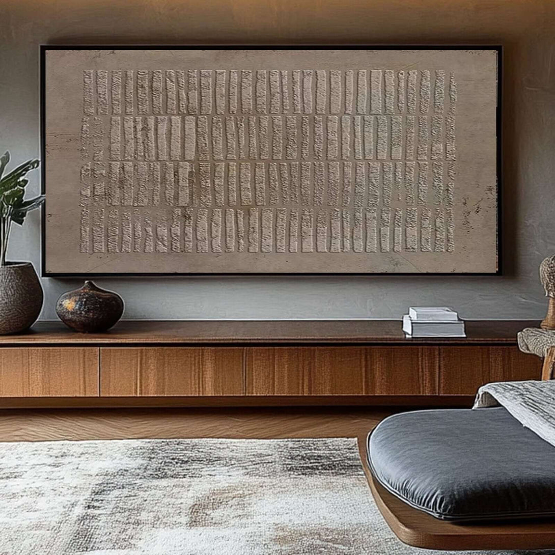 Modern Minimalist Beige Textured Painting - Horizontal Wabi Sabi Abstract Canvas D鑼卌or - Imprint Sequence - Hues Art Lab