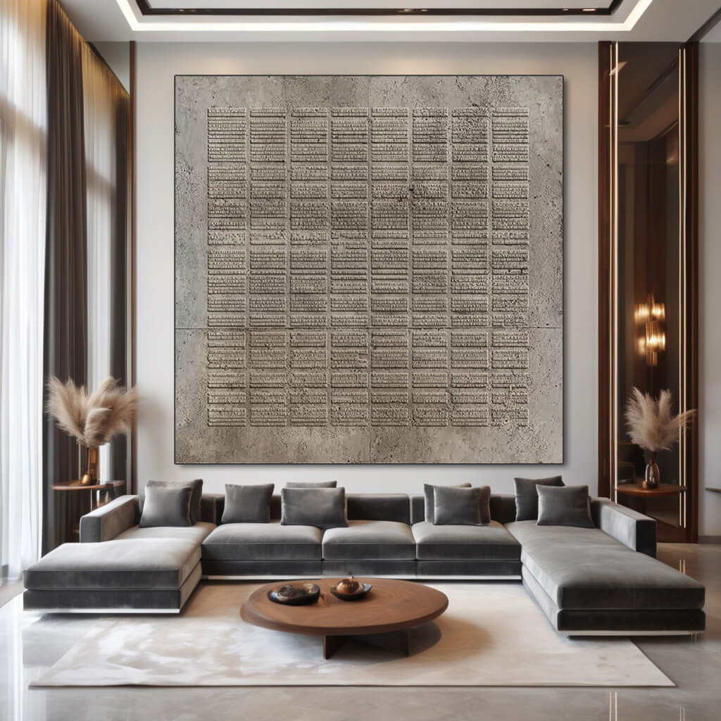 Index of Civilizations large wabi sabi grid relief wall art by Hues Art Lab