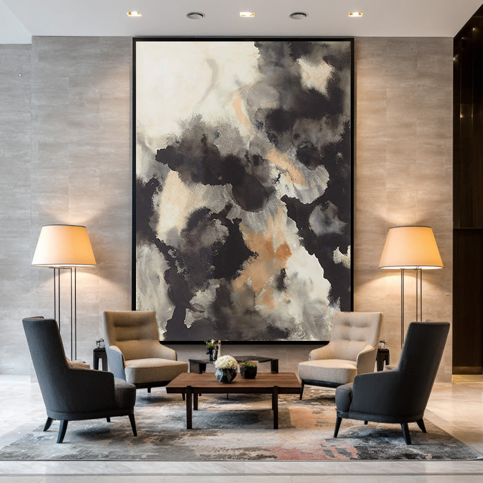Ink Flowing Clouds modern minimalist earth tone abstract wall art by Hues Art Lab